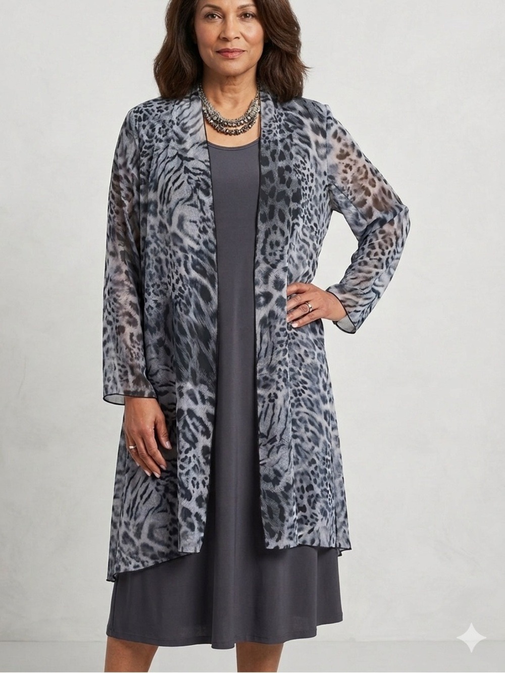 NWOT VICTORIA COLLECTION 2 Piece Sleeveless Dress Cardigan Animal Print Set 1X